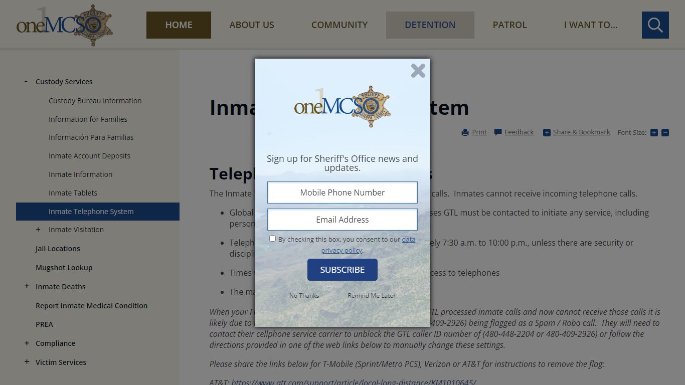 Inmate Telephone System | Maricopa County Sheriff's Office